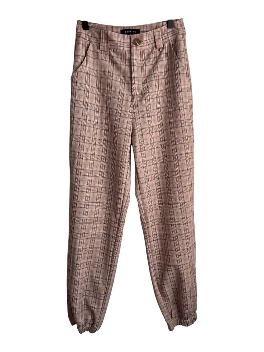 STYLIVE Plaid Barrel Leg Jogger Pants Small High Rise Trouser Pants